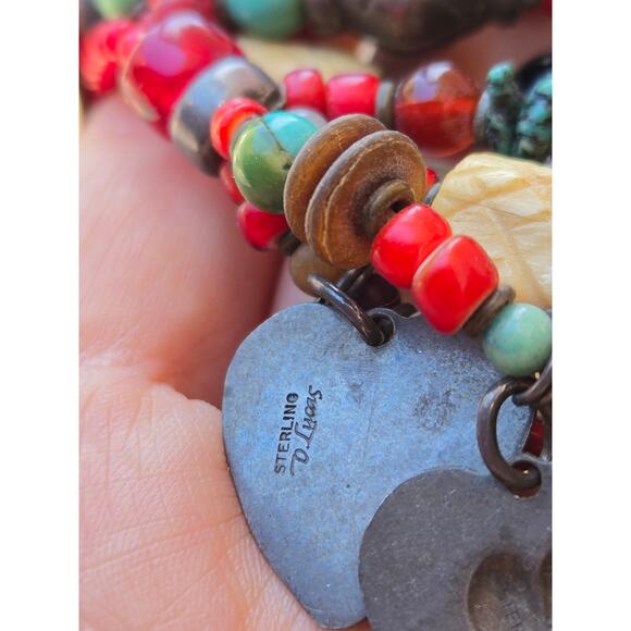 Vintage DON LUCAS Native American Navajo 925 Multi Strand Stone & Charm Bracelet - Picture 10 of 10